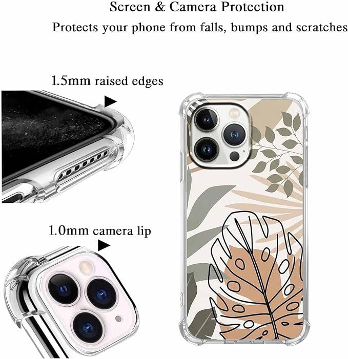 Case for iPhone 14 Pro Max with Green Leaves Design,Abstract Minimalist Plant Art Pattern,Soft TPU Bumper Phone Cover(14pm,Leaf)