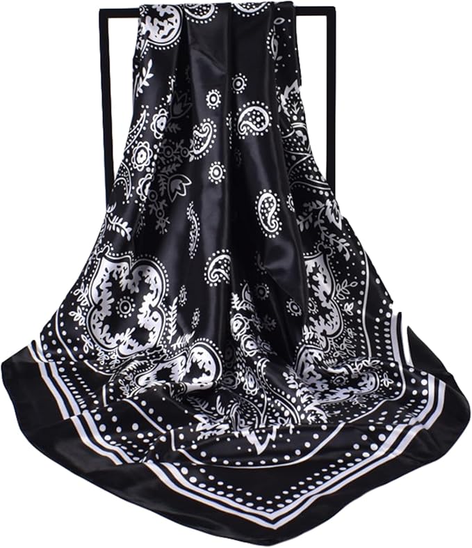 35 x 35 Women's Fashion Pattern Large Square Silk Like Hair Scarf Head Sleeping Wrap Satin Neck Bandana for Gift…