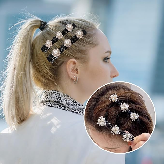 9PCS Rhinestone Braided Hair Clips, Sparkling Crystal Pearls Hair Barrettes, Pearl Headband with Clips, for Women and Girls Hair Styling Accessories