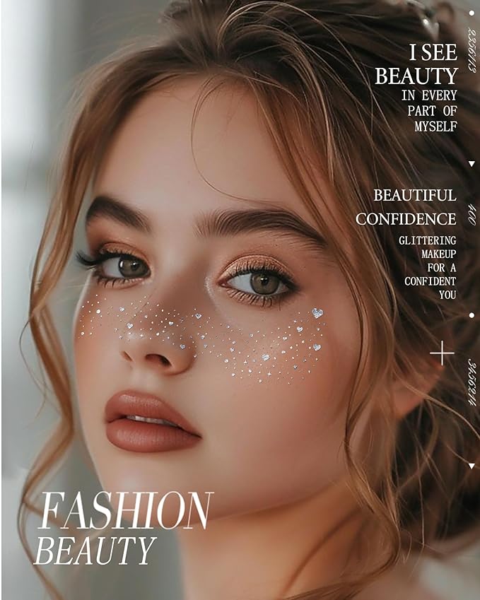 Glitter Freckles, Coachella Face Glitter for Kids Women Girls, Waterproof Glow Up Singer Concerts Festival Rave Accessories (Silver -Hearted)
