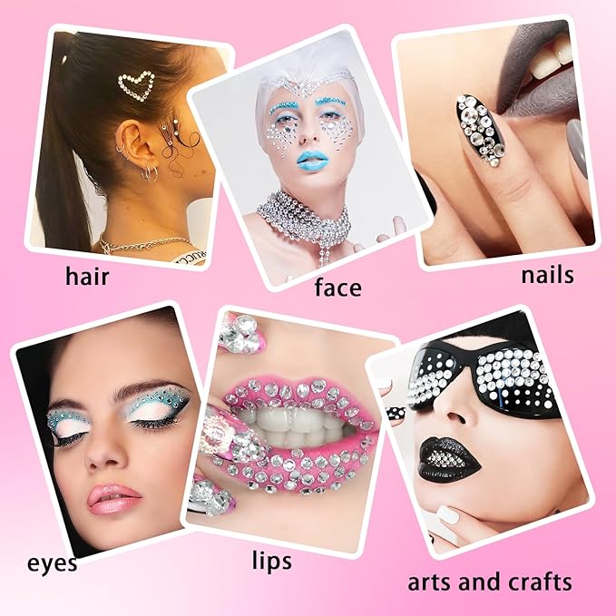 NIACONN 1760 Pcs White Clear Transparent Hair Jewels Face Gems Stick on, Self Adhesive Glitter Rhinestones Stickers for Women Body Eyes Nails Festival Halloween Makeup & Crafts