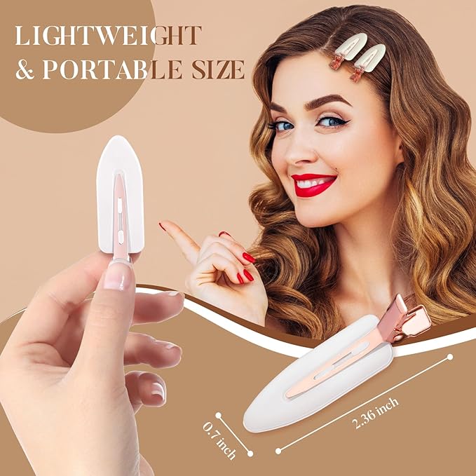 D 8 Pcs Hair Clips - No Bend No Crease Hair Clips - Flat Makeup Clip for Women and Girls - Creaseless Hair Clip for Hairstyling Bangs Salon Rose Gold Handle - white