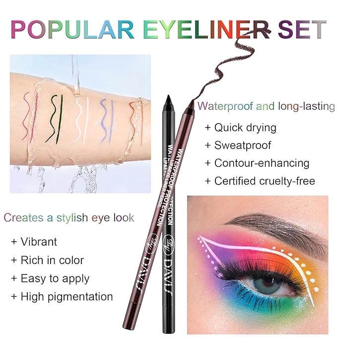3 Colorful Eyeliner Pen Set, Eye Shadow Pencil, Pearl Eyeliner Kit Metallic Glitter Colored Eye liner for Women Eye&Lip Liner Professional Waterproof Eye Makeup(3PCS E)
