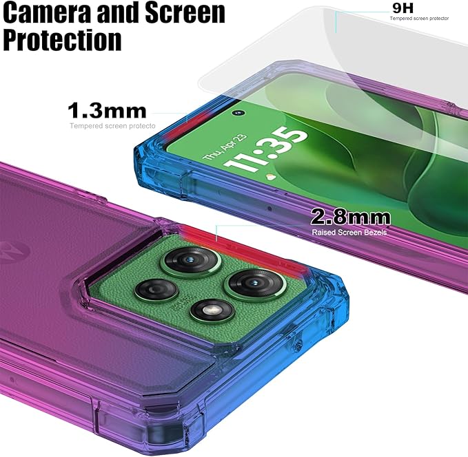 Ailiber for Motorola Moto G Stylus 5G 2025 Case, with Screen Protector, Moto G Stylus 5G 2025 Silicone Phone Case, Shockproof Corners TPU Bumper, Dual Layer Protective Cell Phone Cover-Blue Pink