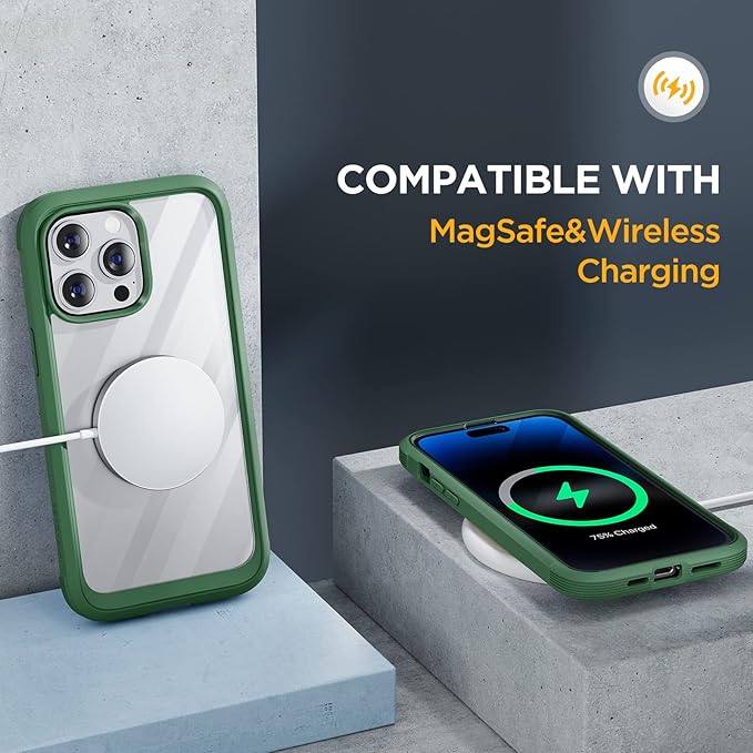 Miracase Glass Series Designed for iPhone 14 Pro Max Case 6.7 Inch, Upgrade Full-Body Bumper Case with Built-in 9H Tempered Glass Screen Protector, with Camera Lens Protector, Green