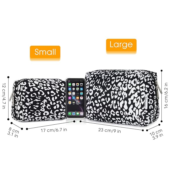 Narwey Small Cheetah Makeup Bag for Purse Mini Cosmetic Bag Travel Makeup Pouch Zipper Pouch Cute Make up Bags with Compartments for Women Girls (Black Leopard, Small)