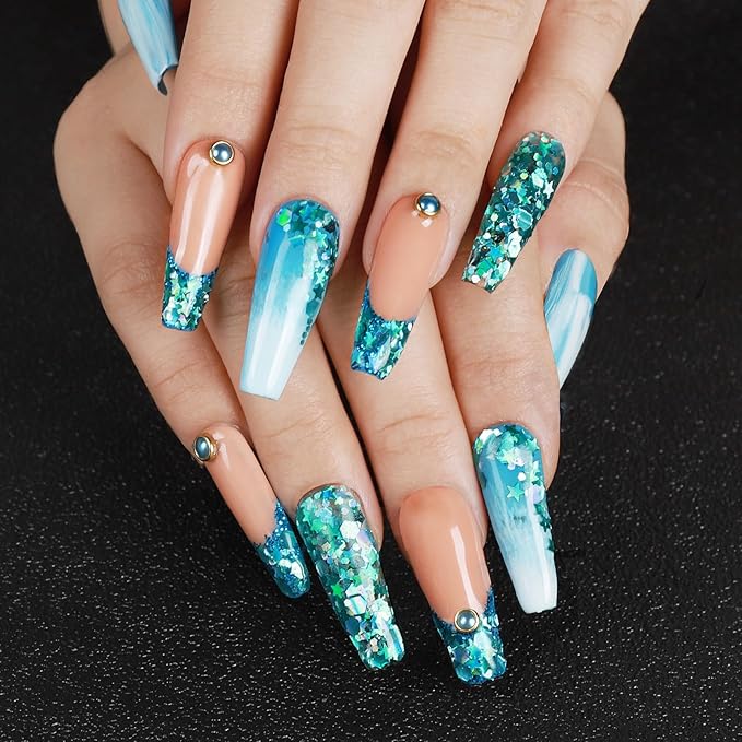 Teenitor Glitter, Chunky Glitter Mixed, Nail Glitter with Stars, Cosmetic Face Body Eye Hair Glitter, 32pcs