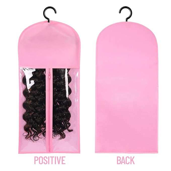 2PCS Wig Holder Wig Storage Portable Wig Bags Storage with Hanger Hair Extension Holder for Styling Wig Storage Bags Wig Organizer for Multiple Wigs Stand Hair Extensions, Wigs & Accessories (Pink)