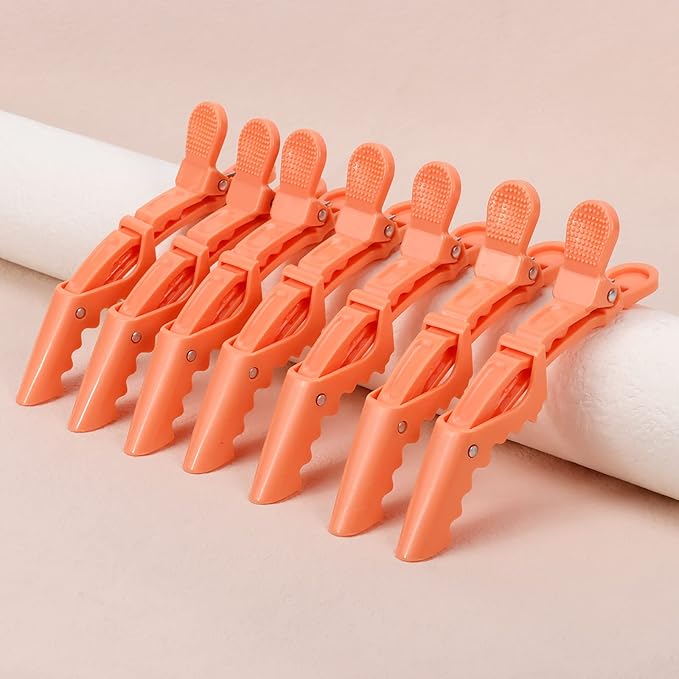 Ondder 14 Pcs Orange Sectioning and Coloring Clips - Large Alligator Styling Clips for Salon, Barber, and Cutting Accessories for Women, Men, and Teens