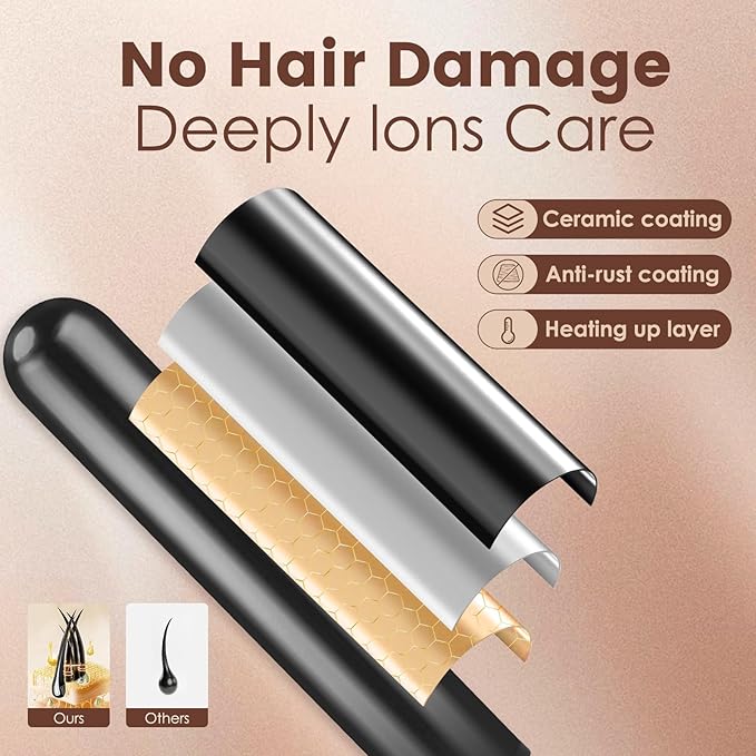 Bo'laiya 5 in 1 Curling Wand Set with Temperature Display, Curling Iron Set with 5 Interchangeable Ceramic Curling Wands, Instant Heat Up, Suitable for All Hair Types (Black)
