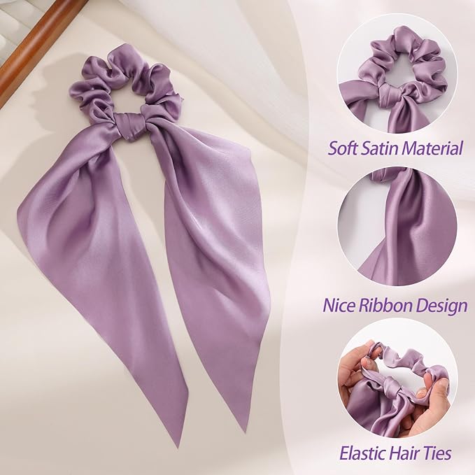 6 PCS Bow Silk Scrunchies, Hair Ties with Bows, Hair Scrunchies for Women Girls, Knotted Bow Silk Hair Ties, Satin Hair Ribbon Scrunchy Elastic Hair Ties Accessories Valentine's Day Gifts Holiday