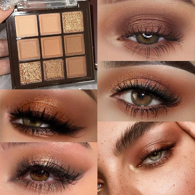 9 Colors Nude Champagne Gold Matte Shimmer Eyeshadow Palette for Eye Makeup,High Pigmented Brown Eye Shadow Primers Powder Palet de sombras de ojos-06#