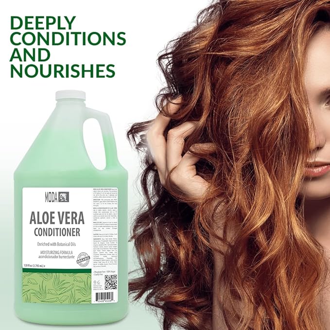 MODA - Moisturizing Conditioner for all Hair Types, Aloe Vera, 128 Oz, Professional - Strengthens, Moisturizes, Leaves Hair Soft and Shiny, Adds Volume, Protects Color and Restore