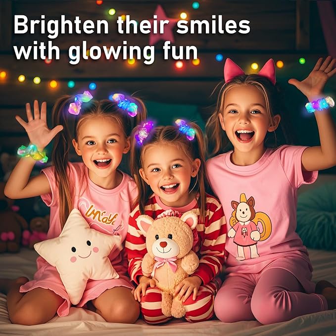 8 Pcs Light Up Mermaid Scrunchies, LED Hair Scrunchy for Girl & Women, Multi Light Modes, Glow in the Dark Accessories for Rave Neon Slumber Party