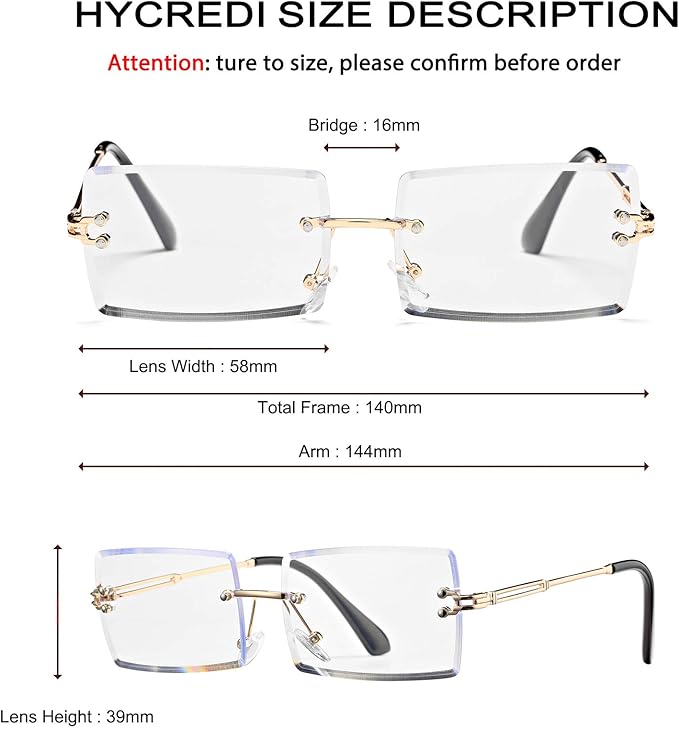 Rectangle Sunglasses for Men/Women Small Rimless Square Shade Eyewear