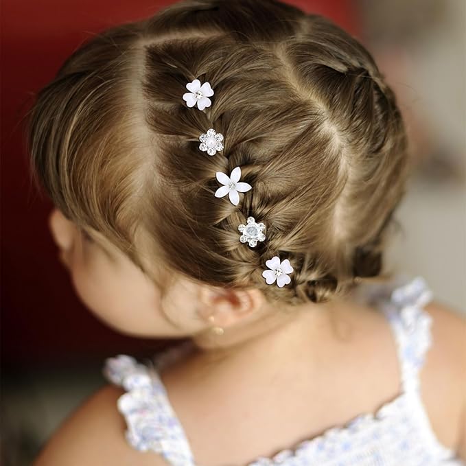 YISSION Mini Rhinestone Hair Pins - 20Pcs Cute Small Decorative Wedding & Bridal Barrettes With Flowers for Girls & Women (4 Flower Patterns)