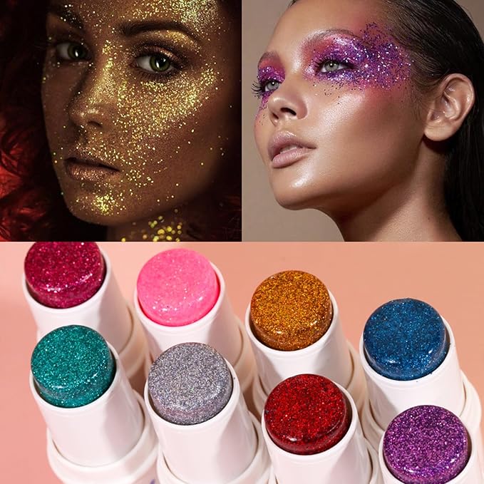 Body Glitter Stick, Chunky Glitter Gel for Face Body Hair, Face Glitter Gel Makeup, Sparkling Holographic Mermaid Sequins Paint, Waterproof Multiuse Makeup Glitter Face Paint, 05#Green