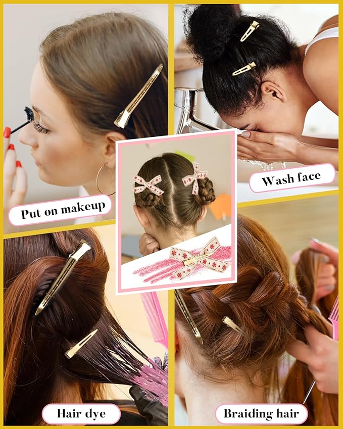 MORGLES 70PCS Metal Hair Roller Clips Bulk with A Organizer Box 3 Sizes Duck Billed Hair Clips with 2Pcs Pink Rat Tail Combs for Parting