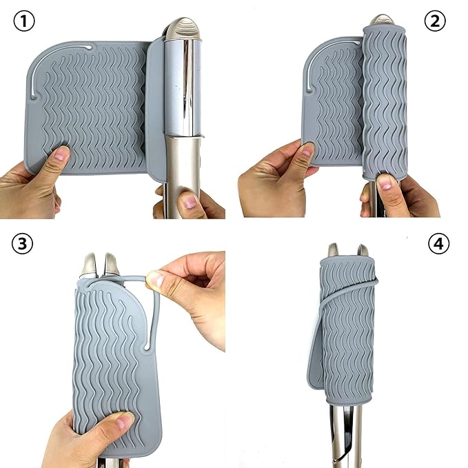 Flat Iron Travel Mat, Curling Iron Counter Protector with Heat Resistant Glove for Curling Irons, Hair Straightener, Flat Irons and Hair Styling Tools, 9” x 6.5”, Gray by Lessmon
