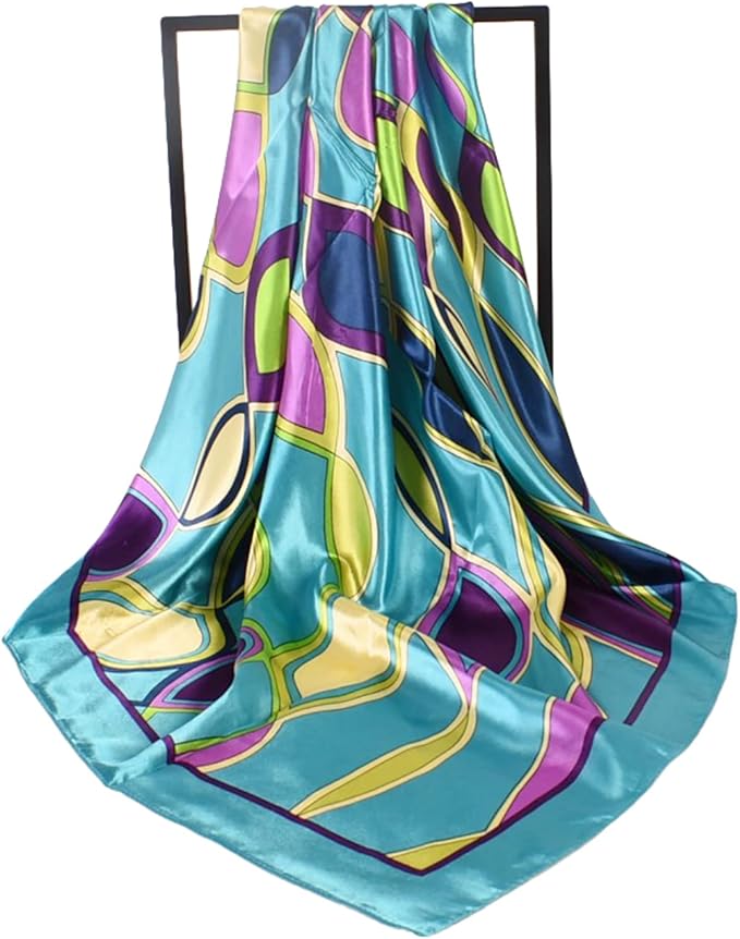 35 x 35 Women's Fashion Pattern Large Square Silk Like Hair Scarf Head Sleeping Wrap Satin Neck Bandana for Gift…