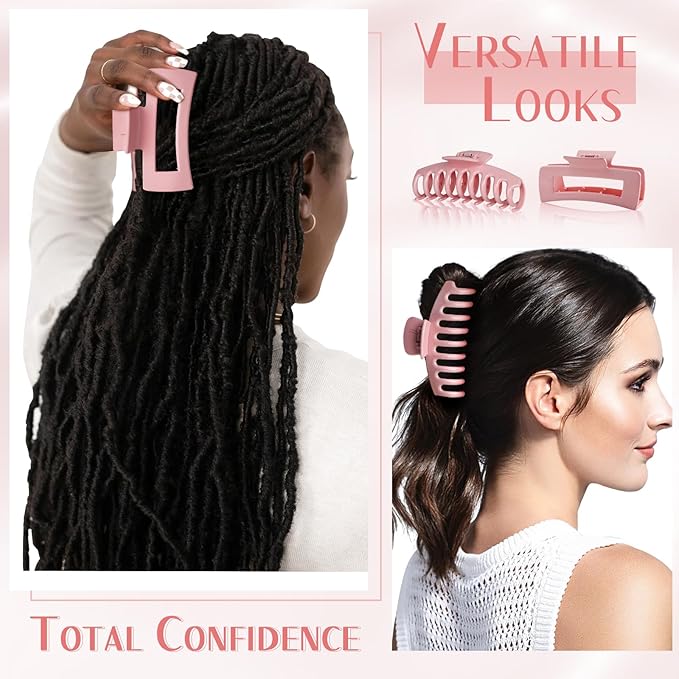 TOCESS Hair Claw Clips for Women Long Thin Hair, 8 Pack 4.33 Inch Big Matte Bright Jelly Pink Square Claw Clip Set, Non-Slip Strong Hold Lightweight Hair Clamps Solve Hair Falling Problem