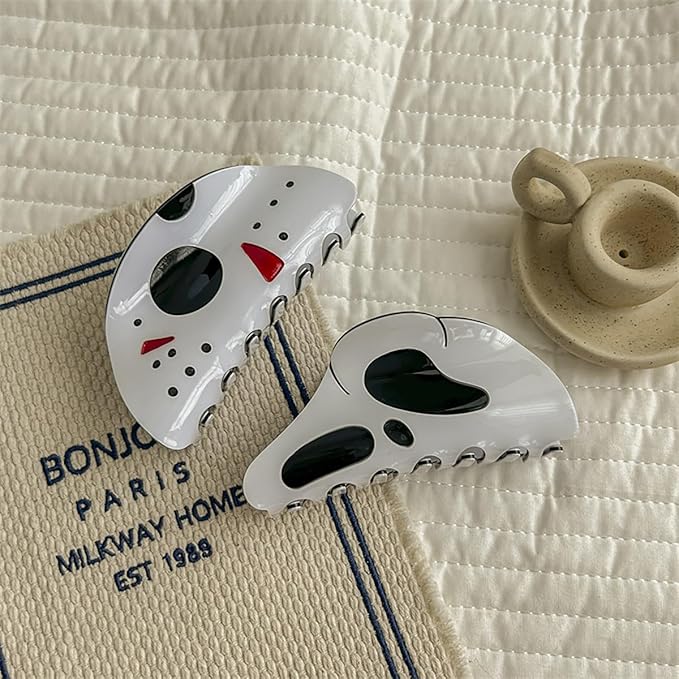 2 Pcs Halloween Big Hair Claw Clip Ghost Face Hairpin Masks Punk Ponytail Scream Grimaces Scary Styling Shark Clip Funny Hair Accessories Halloween Styling