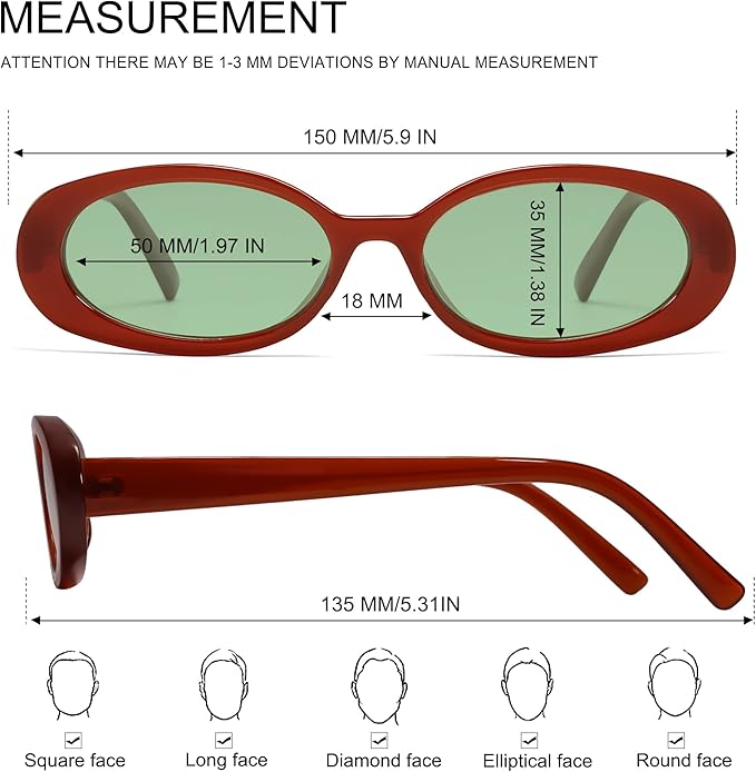 VANLINKER Polarized Retro Oval Sunglasses for Women and Men Small 90s Style VL9580