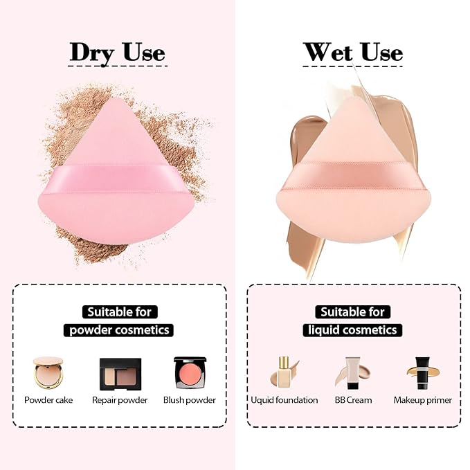 8Pcs of Triangular Powder Puff Makeup Sponges, Made of Super-soft Velvet, Designed for Contouring, Eye, and Corner, Beauty Blender Foundation Mixing Container.