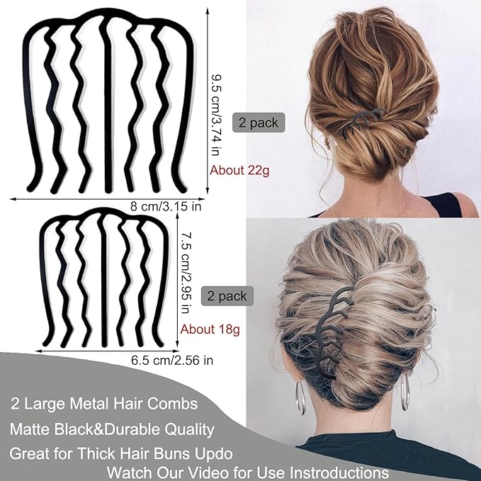 7 Pcs Metal Hair Side Combs Hair Fork Clip Teeth Hair Pin Stick for Updo Bun, U Shape Hair Combs for Vintage Hairstyle Hair Accessories, Thick Hair Combination
