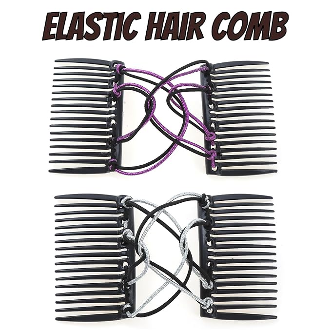 5 Pieces Stretchy Magic Adjustable Elastic Hair Comb Clips & Pins - No Crease Vintage Bun Makers for Women Girls, Curly Thick Wavy Ponytail Hair Accessories