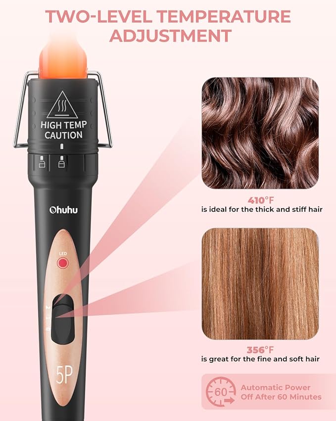 5 in 1 Curling Wand Set: Ohuhu Curling Iron Wand 5Pcs 0.35 to 1.25 Inch Interchangeable Ceramic Barrel Heat Protective Glove 2 Clips Dual Voltage Hair Curler for Women Girl Mother Gift Rose Gold