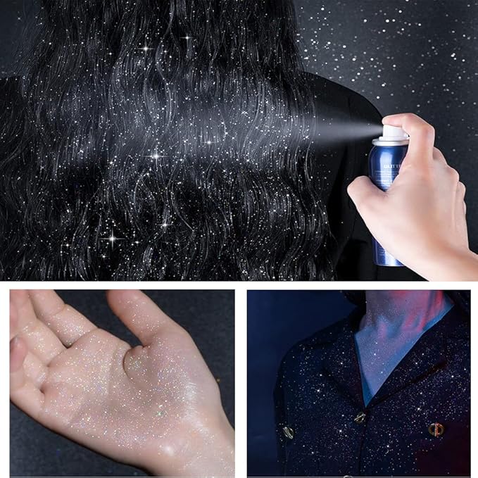Body Glitter Spray,Glitter Spray for Hair and Body,Glitter Hair Spray for Clothes,Long-Lasting Body Shimmer Spray Suitable for Stage,Festival Rave and Makeup Prom-60ML