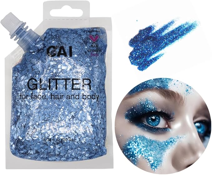 Hair Glitter Gel Body Glitter & Face Glitter for Women/Kids (1 Pk Blue) Chunky Iridescent Holograph Stars & Moon 3 oz | Cosmetic-Grade Makeup, Apply Without Glue, Easy to Take Off & Keep Skin Clean