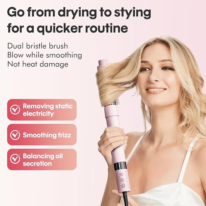 6-in-1 High-Speed Hair Dryer Brush Blow Dryer 110,000 RPM with Interchangeable Heads, Hair Styling Tools for Styling No Heat Damage, Magic Air Wrap Hair Styler, Blowout Thermal Brush Set, Pink