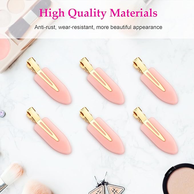 D 6 Pcs Hair Clips No bend Hair Clips No Crease Hair Clip Makeup Clips for Women and Girls Flat Hair Clips for Hairstyling Salon Golden Handle(Pink)