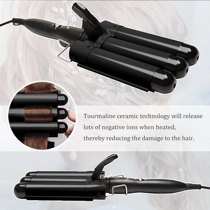 3 Barrel Curling Iron Jumbo 1.25 inch (32mm) Hair Curling Wand Crimper Instant Heating Adjustable Hair Curler with 2 Temperature Control