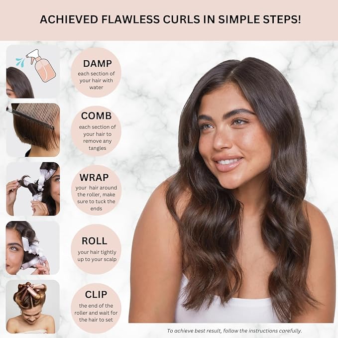 Kitsch Satin Pillow Rollers -Heatless Hair Curler, Hair Rollers, Heatless Curls Overnight, Flexible Curling Rods for Long &Short Hairs, Flexi Rod Curlers to Sleep in, Overnight Blowout Rods-6pc Marble