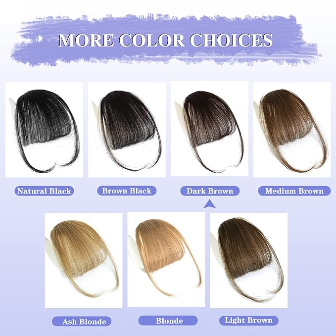 NAYOO Bnags Hair Clip- Dark Brown Fake Bangs 100% Real Human Hair Extensions Wispy Bangs for Women Fringe with Temples Hairpieces Curved Bangs for Daily Wear(Dark Brown Wispy Bangs)