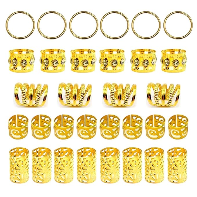 100 PCS Gold Dreadlock Loc Accessories Hair Jewelry for Braids Locs Beads Jewelry for Hair Adjustable Cuffs Iron Braiding Hair Rings Decoration for Women