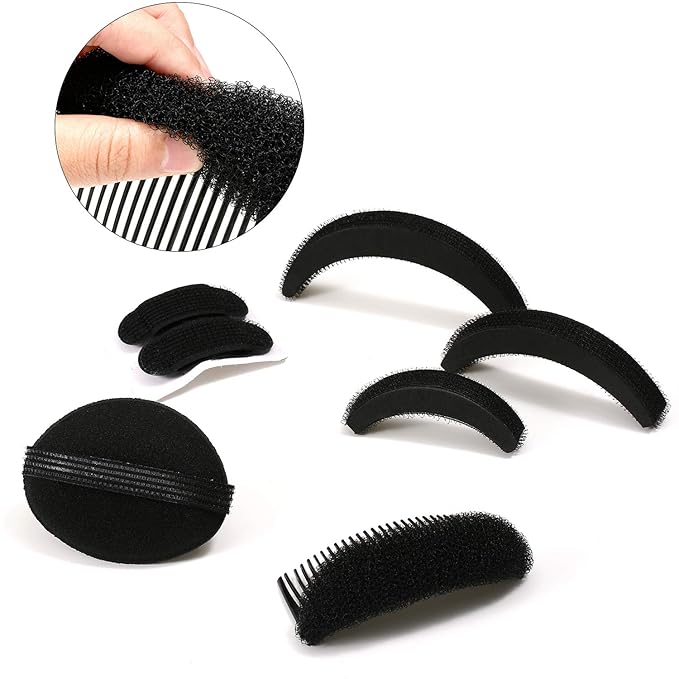 11 Pieces Hair Bump Sponge Volume Hair Bases Set Bump It Accessory for Volume Insert Styling Tools up Combs Clips Sponge Bun Updo Accessories for Women DIY Hairstyles(Black)