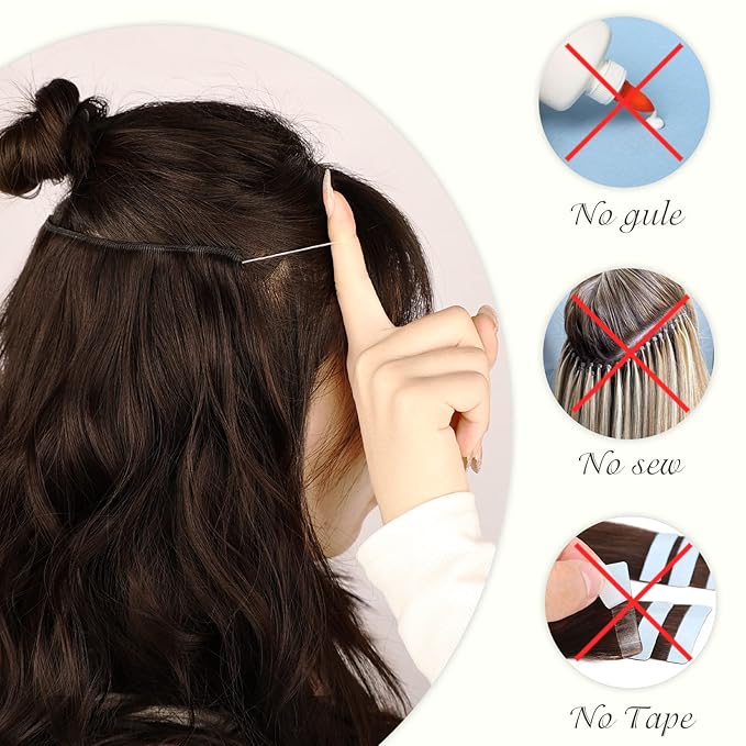 MORICA Invisible Wire Hair Extensions - 20 Inch Halo Hair Extensions Mixed Blonde Long Wavy Synthetic Hairpiece with Transparent Wire Adjustable Size, 4 Secure Clips for Women