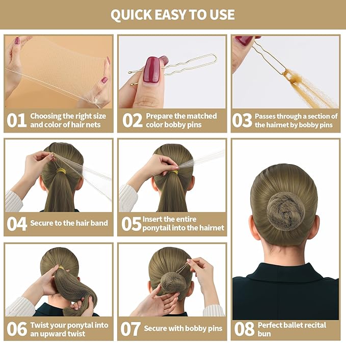 Teenitor Hair Nets Invisible Elastic Edge Mesh and Bobby Pins Set,40 Pieces HairNets, 80 Pieces U Shaped Pins for Ballet Bun,3 Size, Blonde