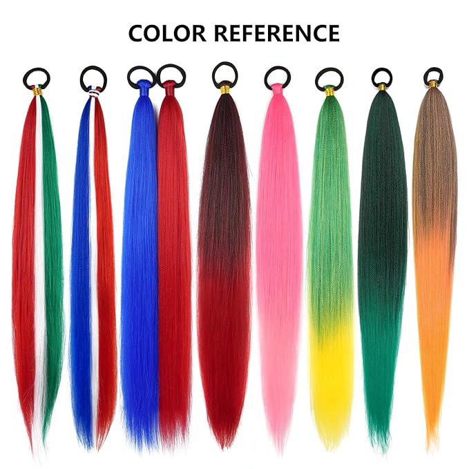 2 Pack Braid Ponytail Extension with Elastic Tie Straight Sleek Wrap Around Braid Wig Ponytail Black Red gradient 26 Inch (Black/Red)
