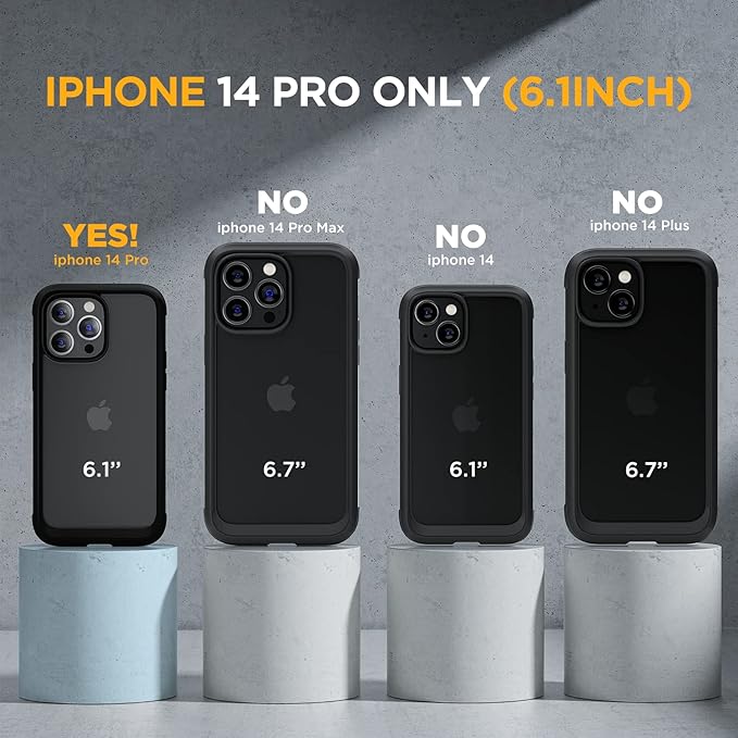 Miracase Glass Series for iPhone 14 Pro Case 6.1 Inch, 2023 Full-Body Clear Bumper Case with Built-in 9H Tempered Glass Screen Protector, with Camera Lens Protectors, Matte Black