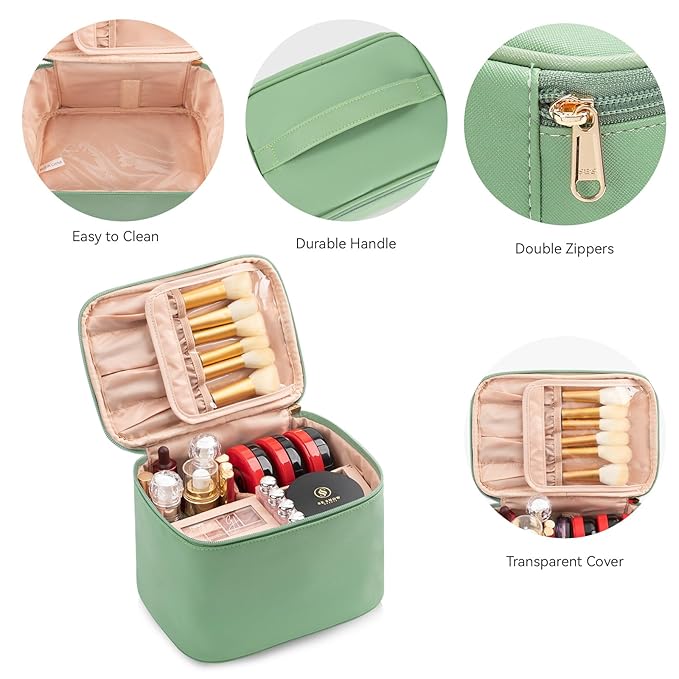 OCHEAL Travel Makeup Bag, Cosmetic Bags for Women Makeup Bags Case Organizer Large Capacity Travel Toiletry Bag Storage with Divider and Handle for Cosmetics Toiletries Brushes Tools-Rose Gold