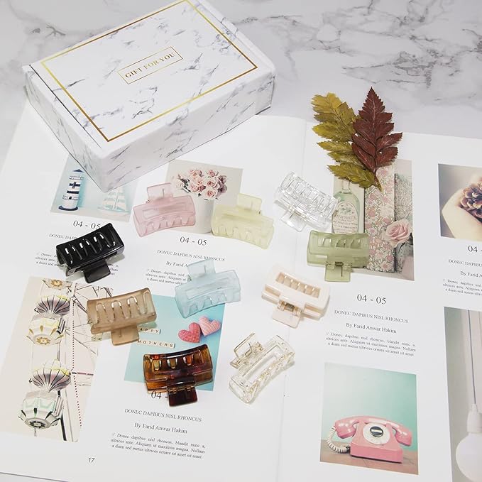 Small Tiny Claw Hair Clips for Women Girls for Thin/Medium Thick Hair, 1.5 Inch Mini Hair Jaw Clips Matte Rectangle Nonslip Clip with Gift Box (Matte+shiny color series)