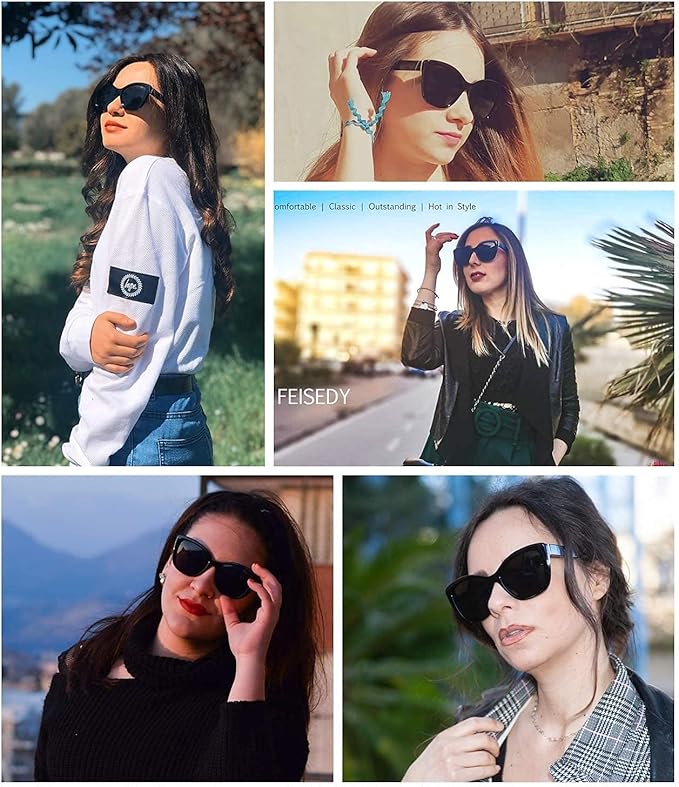 FEISEDY Polarized Vintage Sunglasses American Womens Square Jackie O Cat Eye Sunglasses B2451