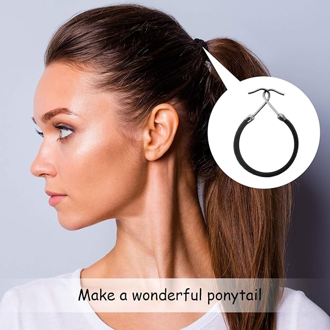 15 Pieces Elastic Hook Hair Tie Styling Ponytail Holder Hooks Cord for Curly Long Hair(Black)
