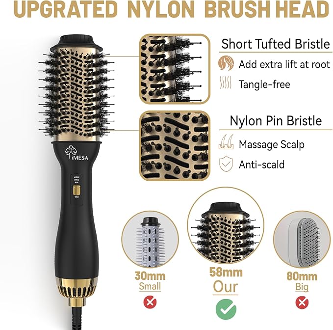4-IN-1Hot Air Brush, 1000W Hair Dryer Brush Blow Dryer Brush, One-Step Volumizer Hair Dryer and Styler, 3 Speeds Temp, Hot Air Styler Black