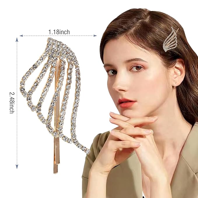 2PCS Rhinestone Hair Pins, Crystal Hair Clips, Handmade Cute Hair Barrettes, Hollow Geometric Hairpins, Elegant Metal Hairpin Hair Accessories Headwear Styling Tools, Gifts for Women Girls (TypeE)